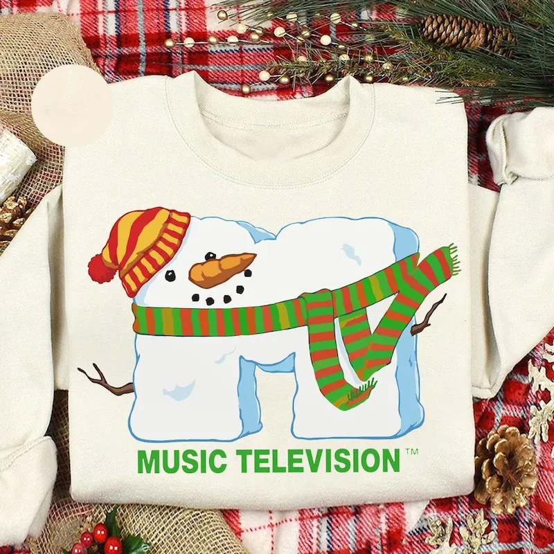 Product Mtv Snowman Logo Christmas Retro T-shirt Hoodie Sweater Vacation Disneyland Family Music Television