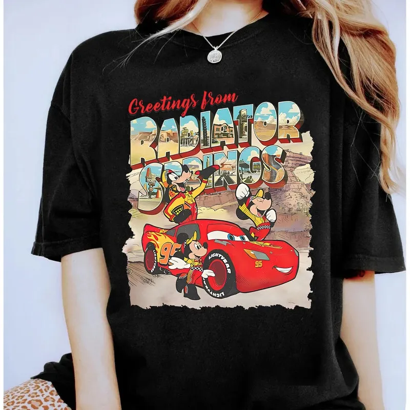 Product Retro Pixar Cars Movie Funny Mickey And T-shirt Hoodie Sweater Friends Lighting Mcqueen Land Disneyland Family