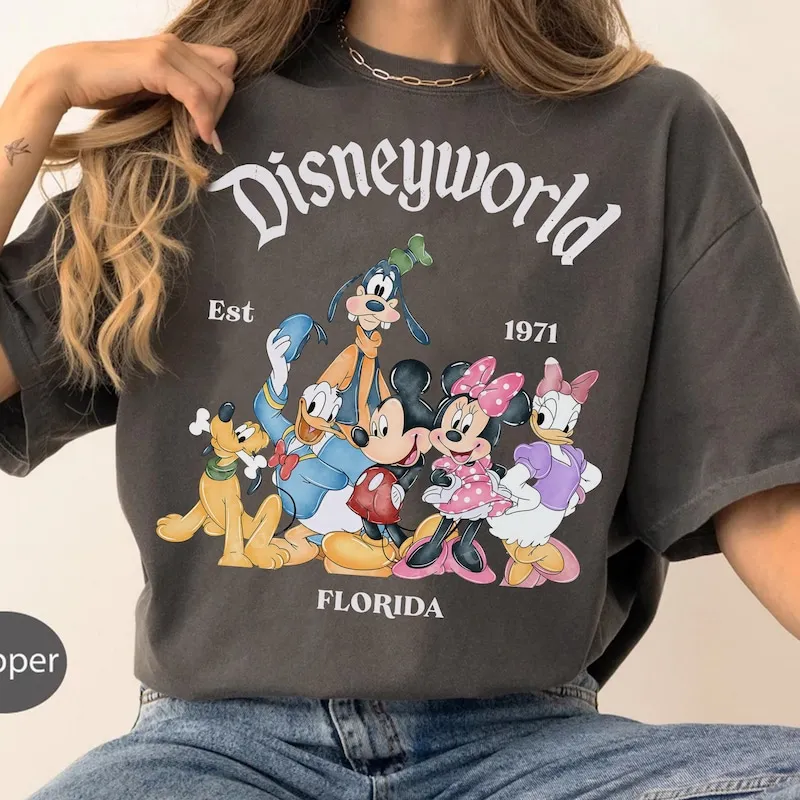 Product Retro Disneyworld Florida Mickey And Friends T-shirt Hoodie Sweater Est 1971 Vacation Disneyland Family