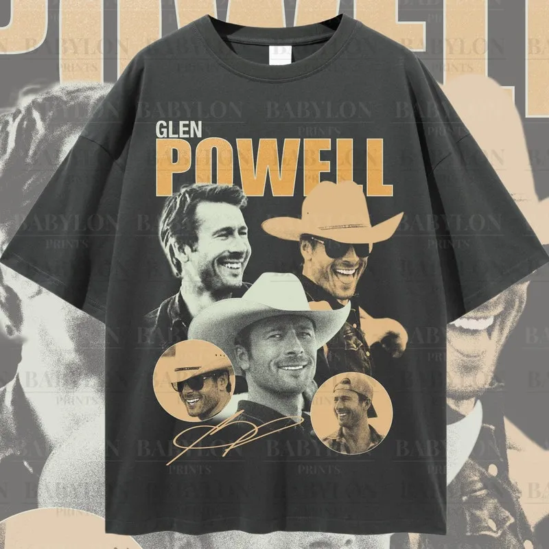 Product Glen Powell Vintage Fan Tees Movies Gift T-shirt Hoodie Sweater