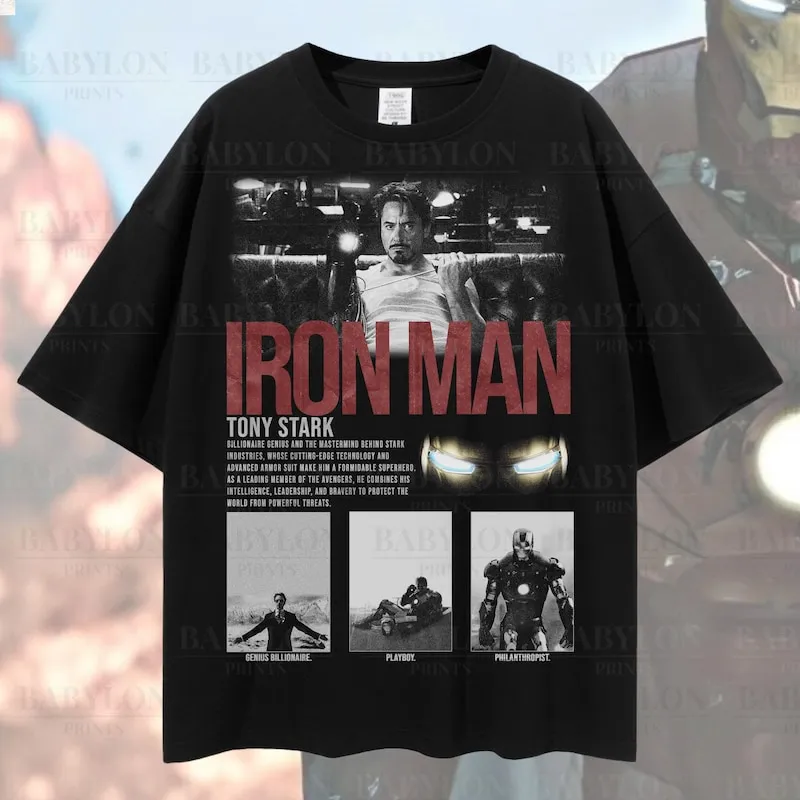 Product Iron Man Retro Tony Stark Vintage Movie Robert T-shirt Hoodie Sweater Downey Jr Marvel Avengers Campus Gift Disneyland