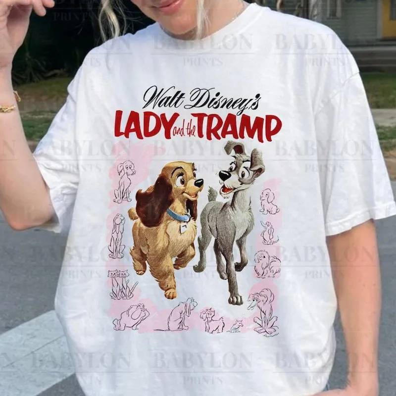 Product Retro Lady And Tramp Vintage Dogs Magic T-shirt Hoodie Sweater Kingdom Family Trip Cute Dog