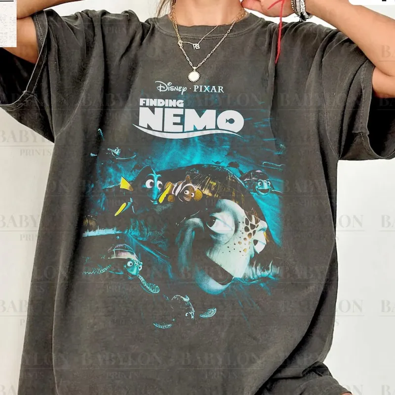 Product Retro Pixar Finding Nemo World Magic T-shirt Hoodie Sweater Kingdom Disneyland Family Trip Movie Squirt Crush