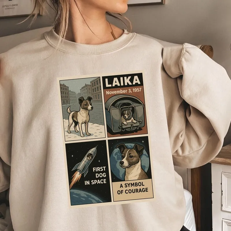 Product Retro Laika Comic Book Style Dog Lover Gift T-shirt Hoodie Sweater Astronomy Funny Space Race First