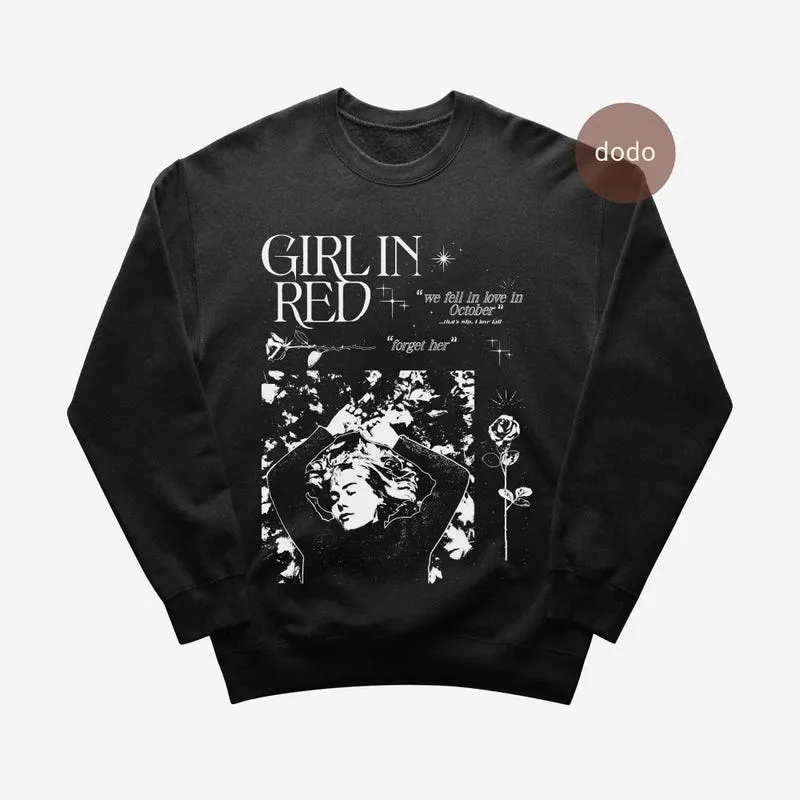 Product Girl In Red Pop Music We Fell Love October T-shirt Hoodie Sweater Single Merch Unisex Clothing