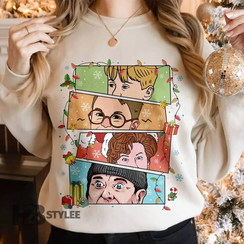 Product Home Alone Kevin Mom Marv Harry Merry T-shirt Hoodie Sweater Christmas Xmas Gift Movie Unisex