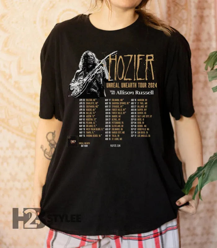 Product Hozier Unreal Unearth Dates Music World Tour T-shirt Hoodie Sweater 2024 Gift For Fan Unisex