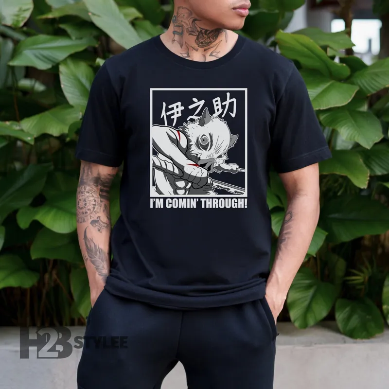 Product I M Comin Through Inosuke Vintage Demon Slayer T-shirt Hoodie Sweater Kimetsu No Yaiba Anime Manga Graphic Unisex