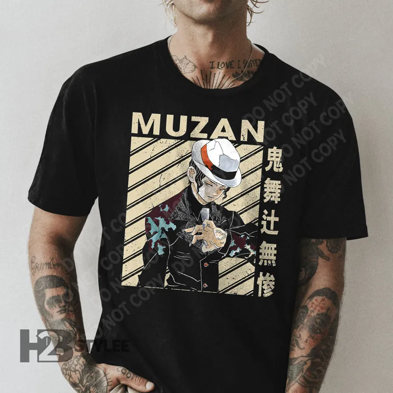 Product Muzan Vintage Demon Slayer Kimetsu No Yaiba T-shirt Hoodie Sweater Anime Manga Graphic Unisex