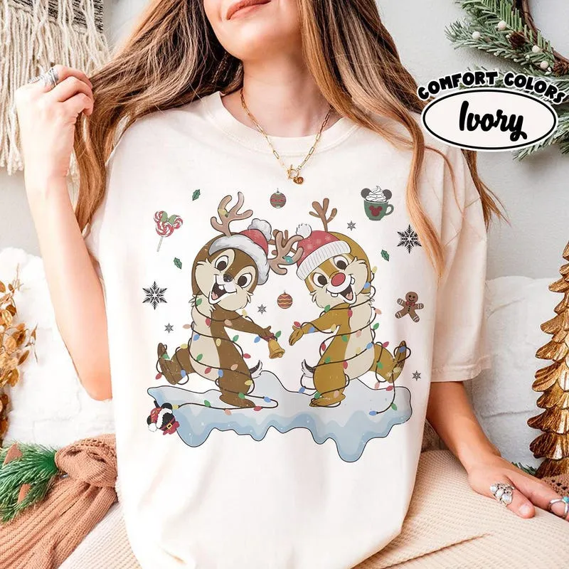 Product Retro Chip And Dale Antler Christmas Sweatt T-shirt Hoodie Sweater Sweaters Double Trouble Balloon Merry Holiday Family