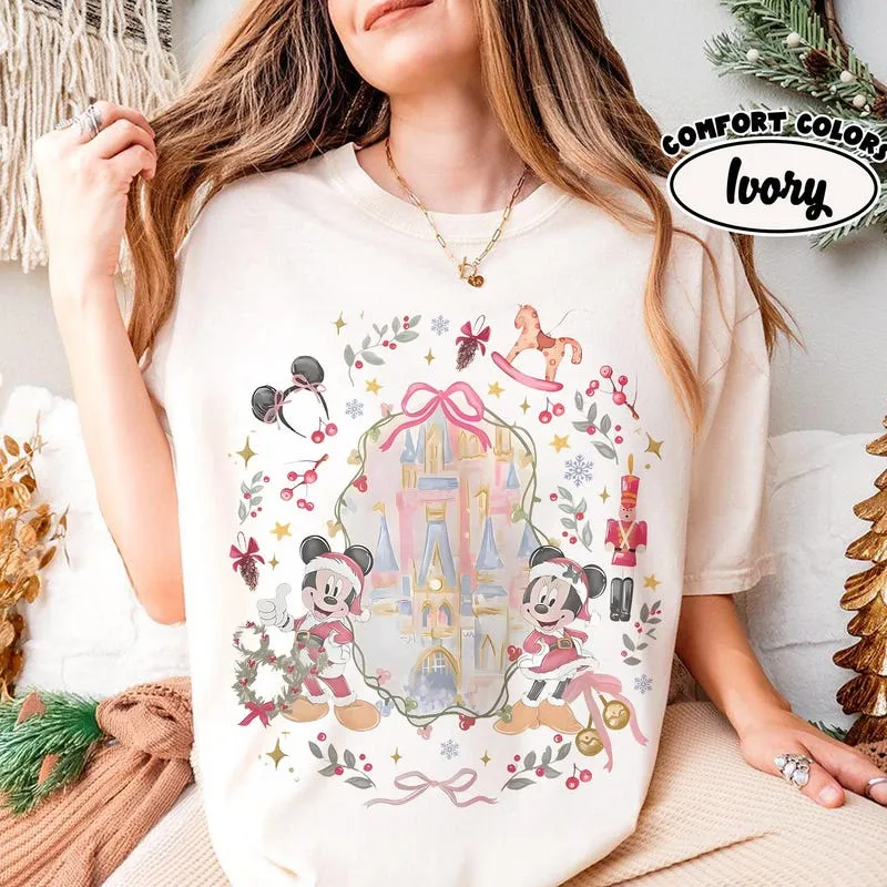 Product Retro Coquette Bow Castle Mickey T-shirt Hoodie Sweater Friends Christmas Magic Kingdom Santa Claus Disneyland Family Trip Holiday