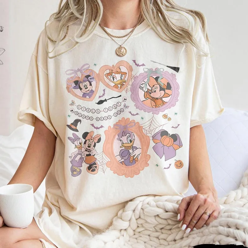 Product Retro Coquette Minnie And Daisy Halloween T-shirt Hoodie Sweater Pumpkin Bow Bestie Cute