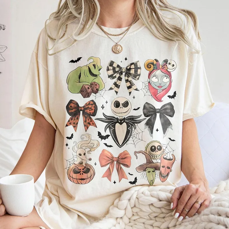 Product Retro Coquette Nightmare Before Christmas Jack T-shirt Hoodie Sweater Skellington Halloween Bow