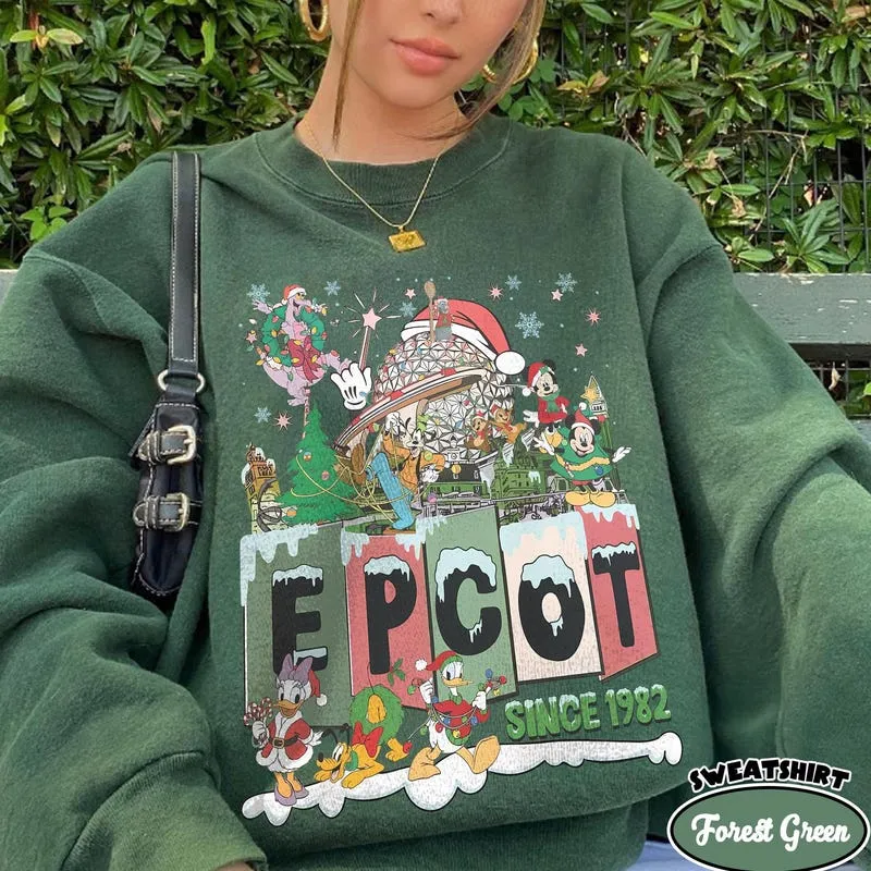 Product Retro Christmas Epcot International T-shirt Hoodie Sweater Festival Of The Holidays Santa Mickey Friends Xmas Tees Oy To World Gifts