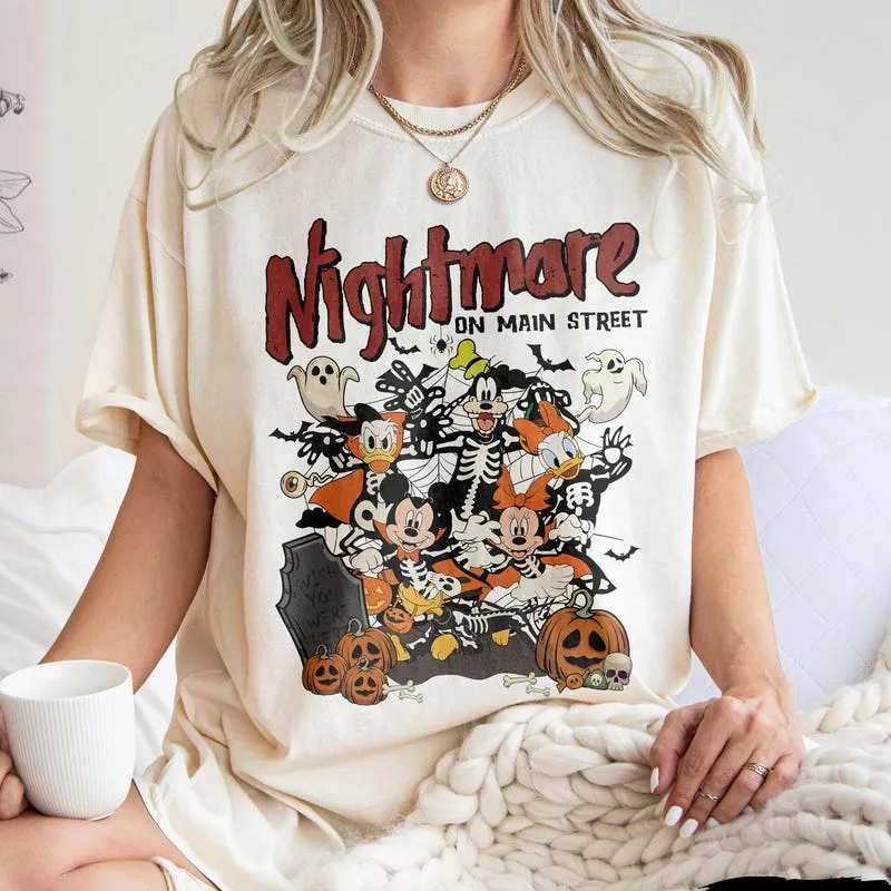 Product Retro Halloween Nightmare On Main T-shirt Hoodie Sweater Street Mickey Friends Costume Spooky Season