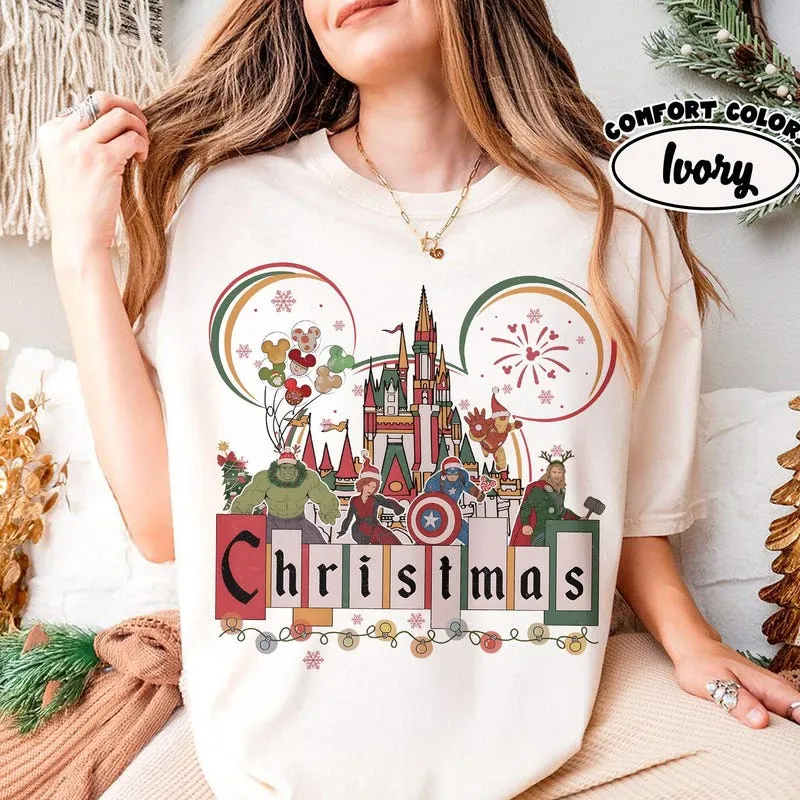 Product Retro Marvel Christmas Sweatt Sweaters T-shirt Hoodie Sweater Avengers Castle Holiday Mickey Ears Superhero Balloons Xmas