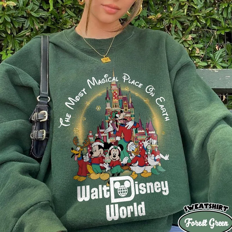 Product Retro Mickey Friends Christmas Walt T-shirt Hoodie Sweater World Magic Castle The Most Magical Place On Earth Holiday