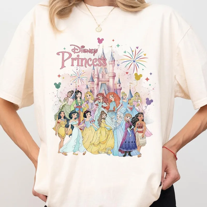 Product Retro Princess Watercolor Magic Castle T-shirt Hoodie Sweater Trip Girl Disneyworld