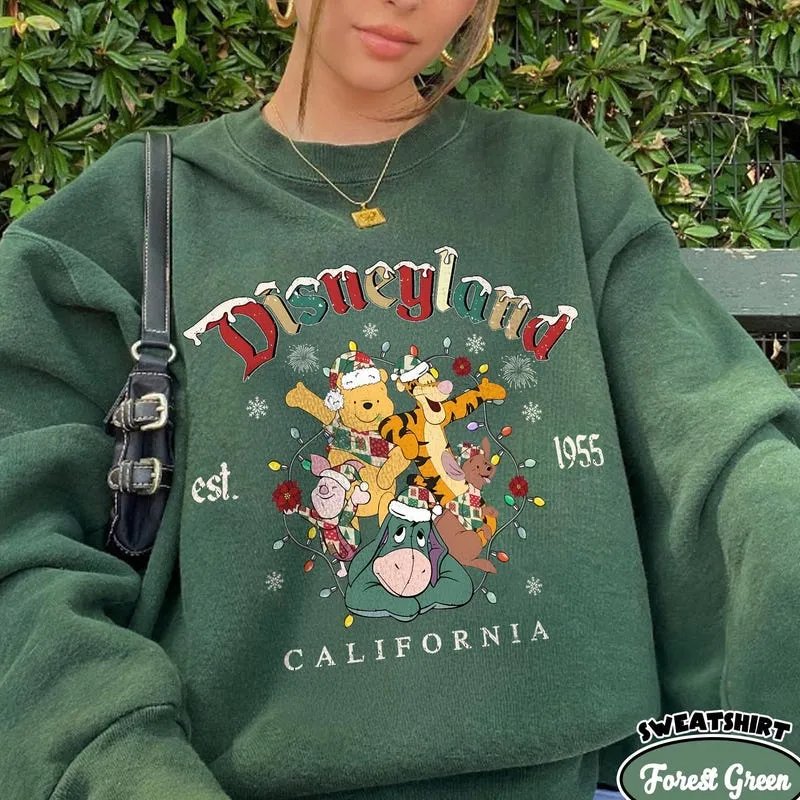 Product Retro Disneyland Christmas Winnie The Pooh And T-shirt Hoodie Sweater Friends Vintage Holiday Family Trip