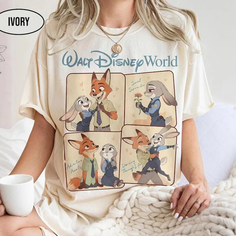 Product Vintage Coquette Bow Watercolor Zootopia T-shirt Hoodie Sweater Sweaters Judy Hopps Nick Wilde Retro Zootropolis Family 2025 Trip