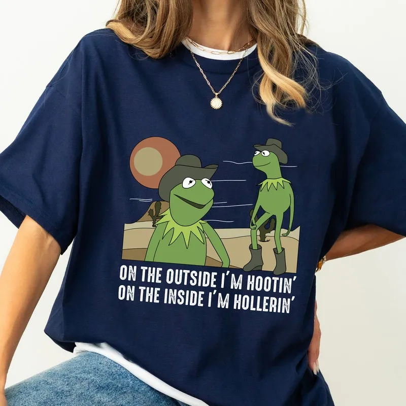 Product Funny Meme Kermit The Frog Cowboy On Outside I T-shirt Hoodie Sweater M Hootin Inside Hollerin Disneyland Family