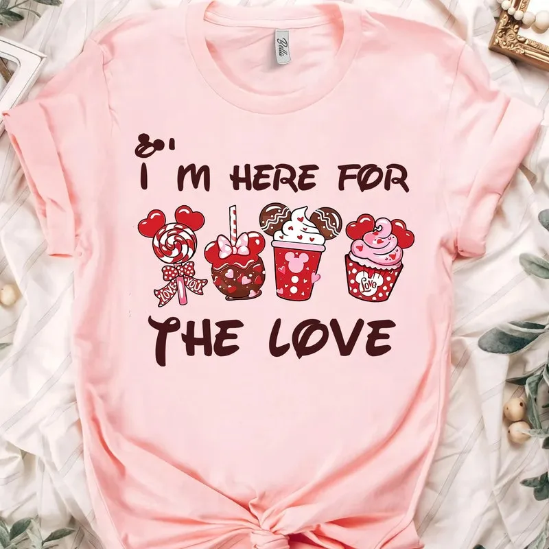 Product I M Here For The Love Mickey Ear Valentine T-shirt Hoodie Sweater Foods Snack Lover Gifts Day Disneyland