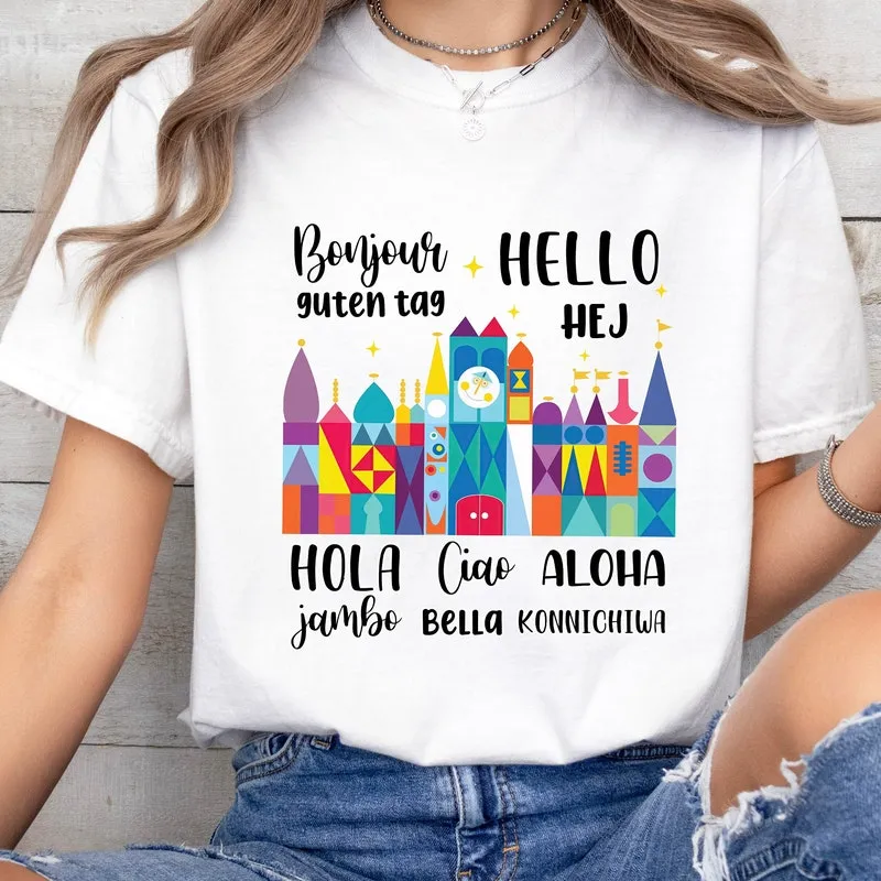 Product It A Small World Hello Many Languages T-shirt Hoodie Sweater Disneyland Family Sweaters Walt