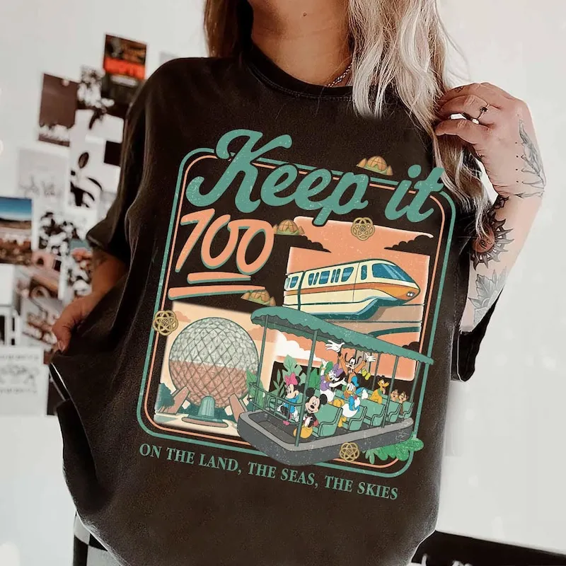 Product Keep It 100 On The Land Seas Skies T-shirt Hoodie Sweater World Trip Mickey And Friends Disneyland Boat Seagull
