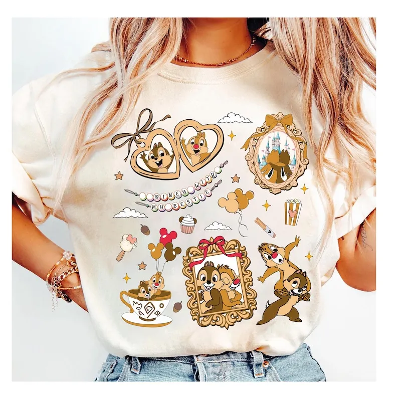 Product Retro Coquette Bows Chip N Dale With My T-shirt Hoodie Sweater Bestie Bow Mirror Disneyland Family Magic Kingdom