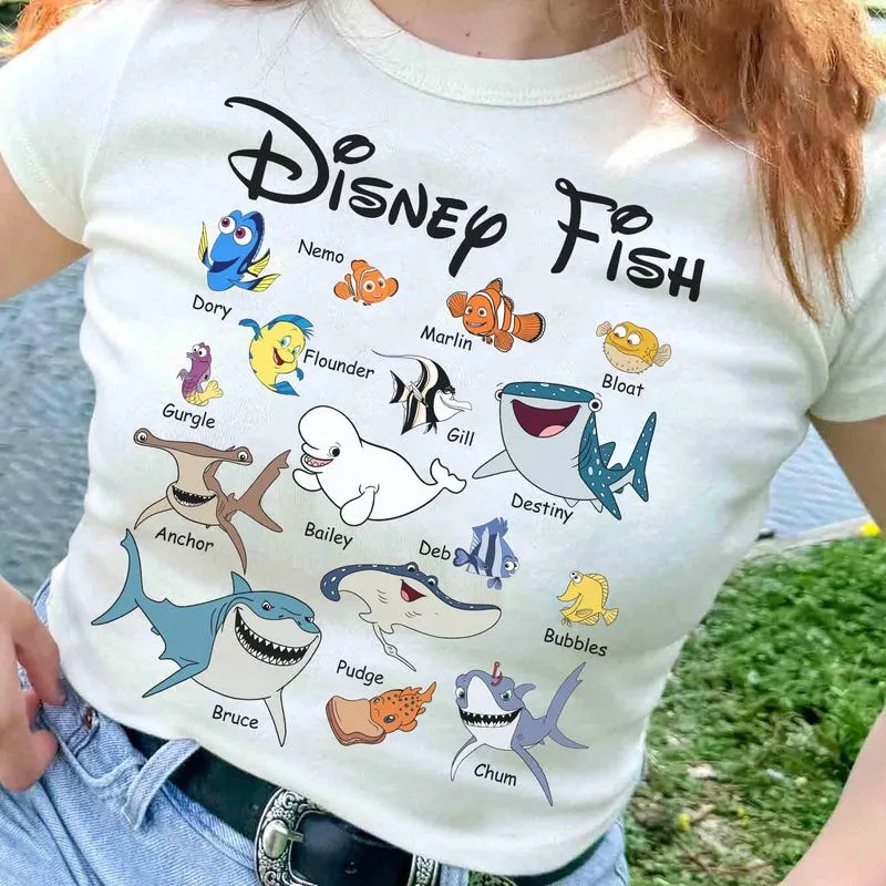 Product Retro All Characters Of Fish Cute T-shirt Hoodie Sweater Finding Nemo Marlin Pudge Controls The Weather Stitch Flounder