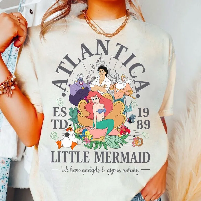 Product Retro Atlantica Est 1989 The Little T-shirt Hoodie Sweater Mermaid Groups Princess Ariel Flounder Sebastian Ursula Girl Trip