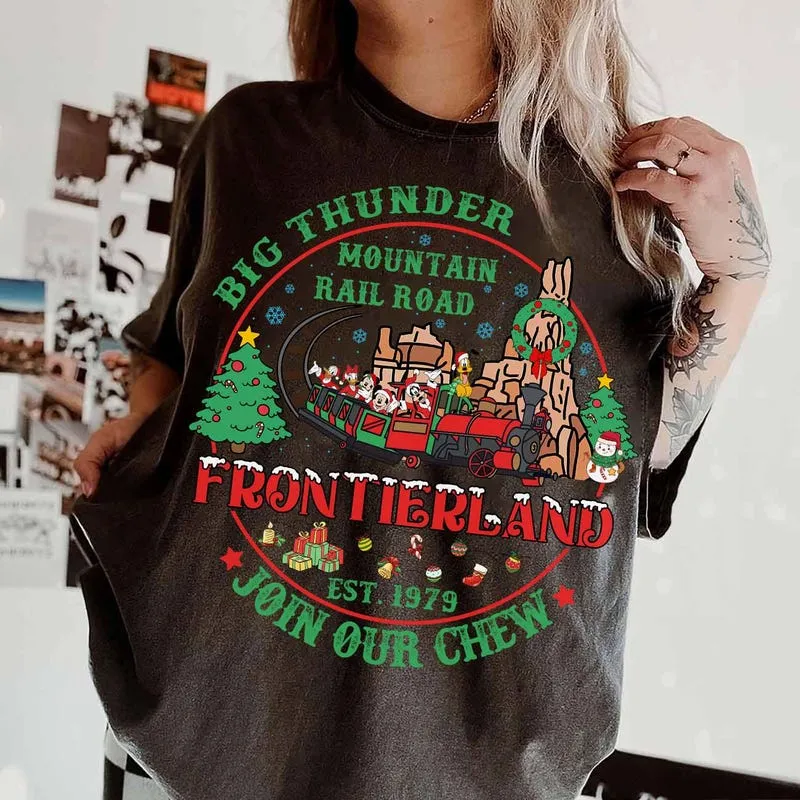 Product Retro Mickey And Friends Big Thunder T-shirt Hoodie Sweater Mountain Railroad Est 1979 Christmas Disneyland Holiday Magic