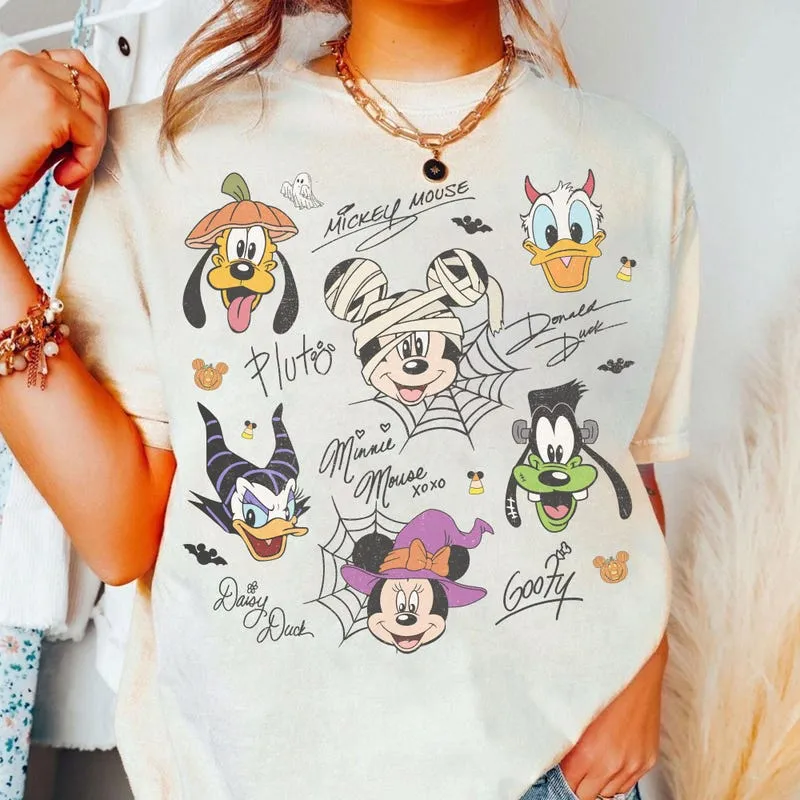 Product Retro Mickey And Friends Signature T-shirt Hoodie Sweater Halloween Mummy Trick Or Treat Disneyland Family