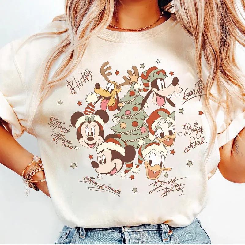 Product Retro Mickey And Friends With T-shirt Hoodie Sweater Signatures Christmas Tree Very Merry Party 2026 Walt World