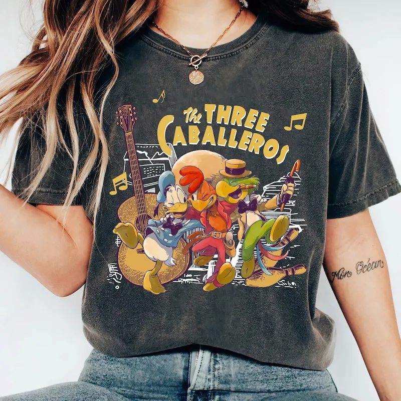 Product Retro The Three Caballeros Donald Duck T-shirt Hoodie Sweater Jose Carioca Panchito Pistoles Disneyland Family Magic Kingdom
