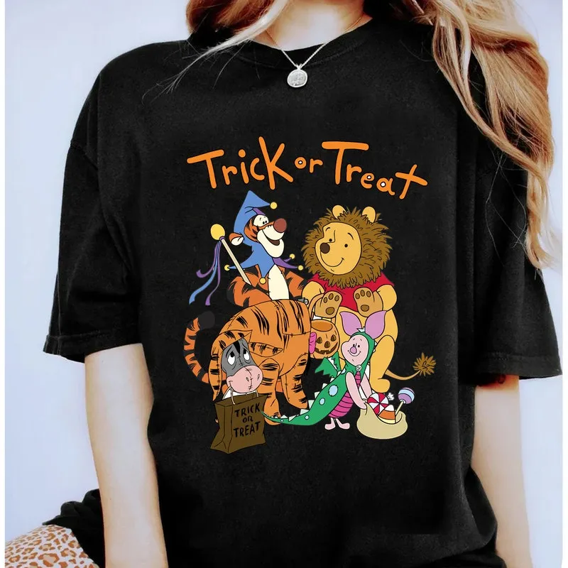 Product Retro Winnie The Pooh Halloween Group T-shirt Hoodie Sweater Shot Trick Or Treat Tigger Eeyore Piglet Roo Disneyland