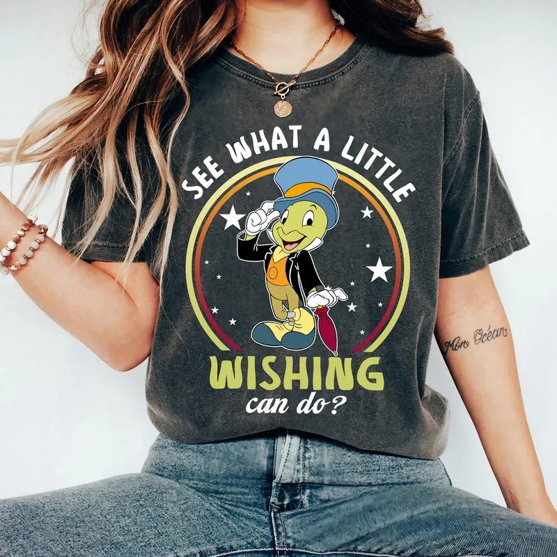 Product Retro Jiminy Cricket See What A Little Wishing T-shirt Hoodie Sweater Can Do Pinocchio Disneyland Trip Family Magic Kingdom