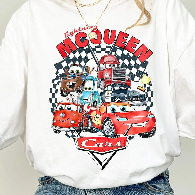 Product Retro Lightning Mcqueen Vintage Cars T-shirt Hoodie Sweater Theme Birthday Tow Mater Family Magic Kingdom