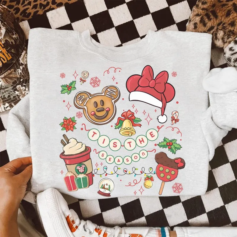 Product Watercolor Coquette Bow Vintage Tis The T-shirt Hoodie Sweater Season Christmas Mickey Ginger Cookies Coffee Snack Tour Girly