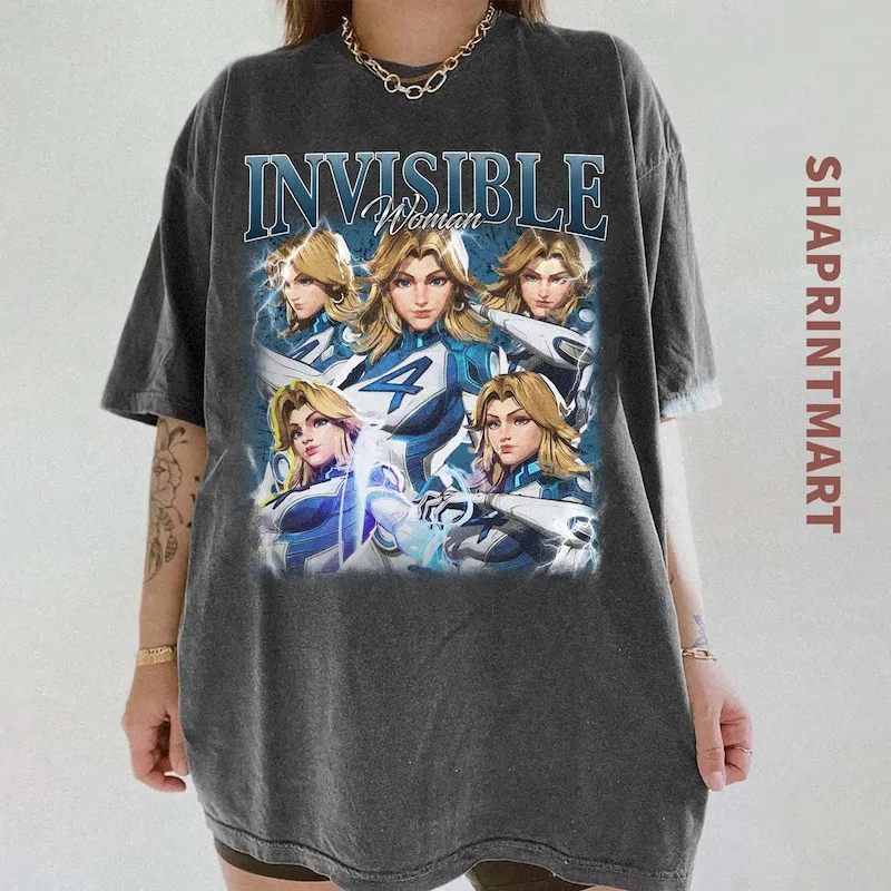 Product Invisible Woman Marvel Superhero Retro Vintage T-shirt Hoodie Sweater