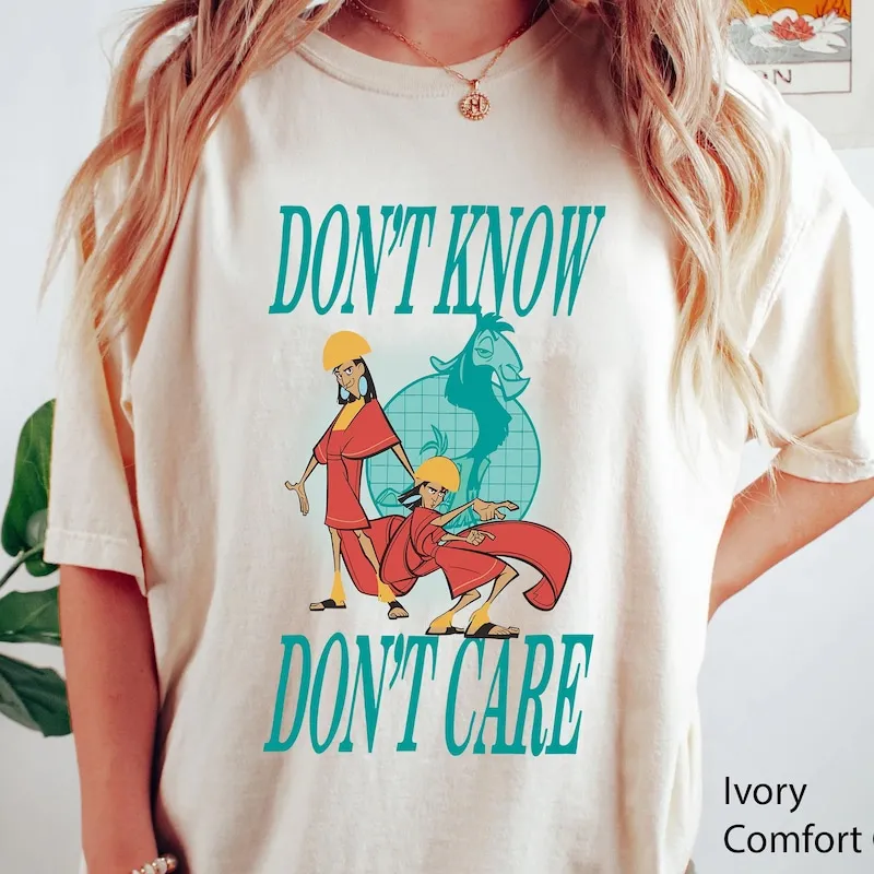 Product Funny Kuzco Dont Know Care The Emperor New T-shirt Hoodie Sweater Groove Retro Llama Portrait Fan Gift For Him