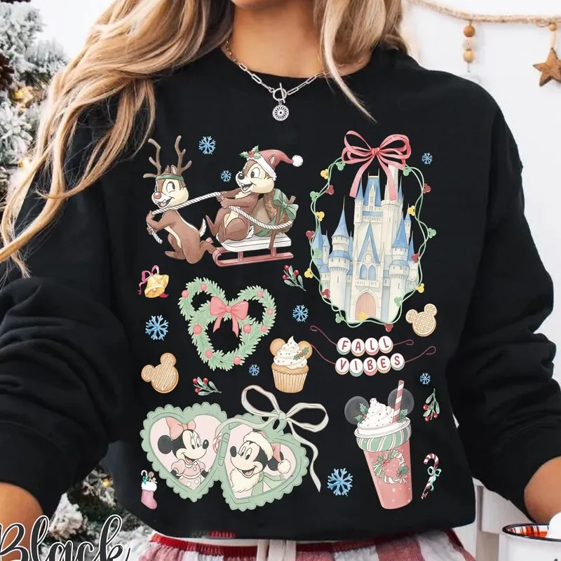 Product Funny Mickey And Minnie Wreath Coquette Bow T-shirt Hoodie Sweater Chip N Dale Christmas Dashing Through The Snow Party
