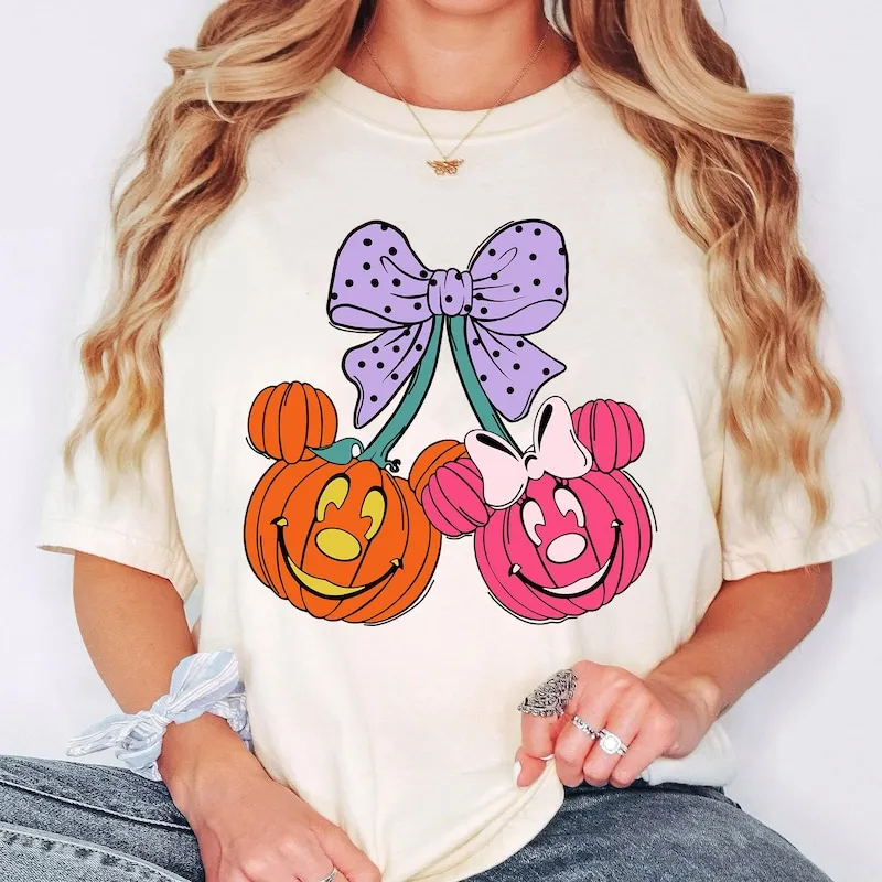 Product Funny Mickey Minnie Pumpkin Coquette Bow And T-shirt Hoodie Sweater Halloween Spooky Season Not So Scary Party