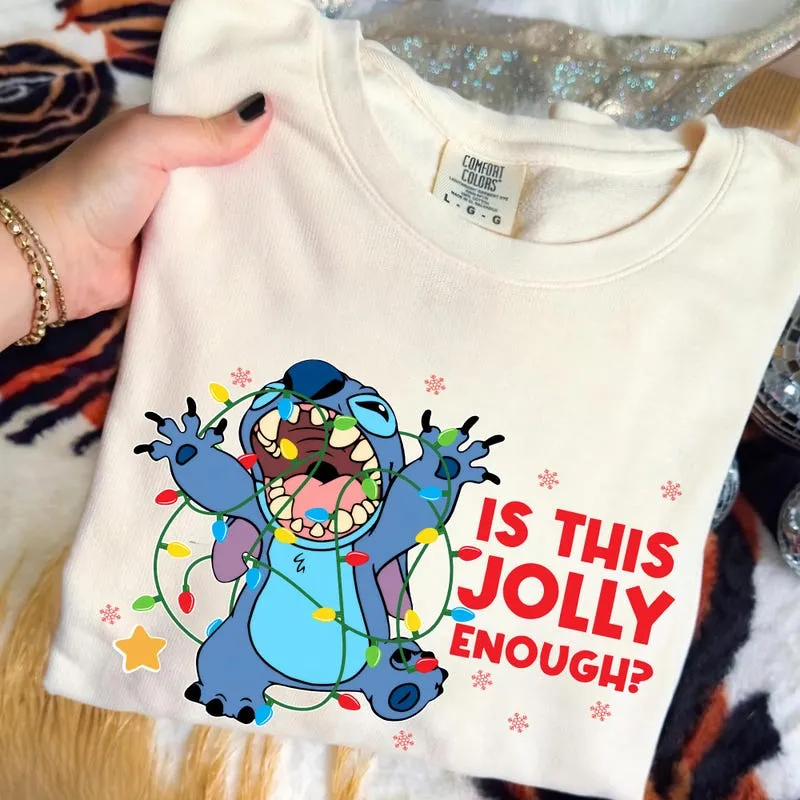 Product Funny Stitch Christmas Light Is This Jolly T-shirt Hoodie Sweater Enough Lilo And Holiday Disneyland Vacation Party Gift