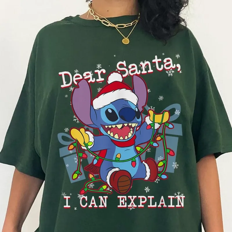 Product Funny Stitch Dear Santa I Can Explain Lilo T-shirt Hoodie Sweater Xmas Mickey Very Merry Christmas Disneyland Holiday Season Trip