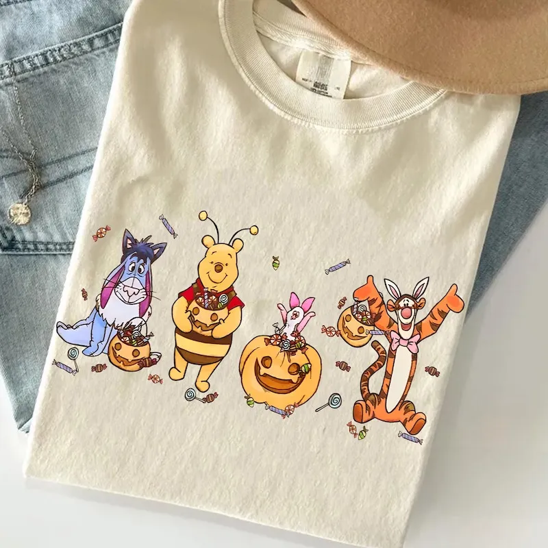 Product Funny Winnie The Pooh Halloween Costumes Retro T-shirt Hoodie Sweater Hundred Acre Wood And Friends Trick Or Treat Not So Scary Party
