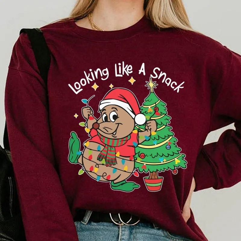 Product Gus Mouse Xmas Lights Looking Like A Snack T-shirt Hoodie Sweater Cinderella Christmas Tree Mickey Merry Party Holiday Family