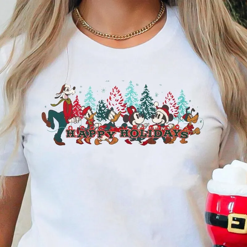 Product Happy Holiday Mickey Mouse And Friends Vintage T-shirt Hoodie Sweater Christmas Very Merry Disneyland Season Trip