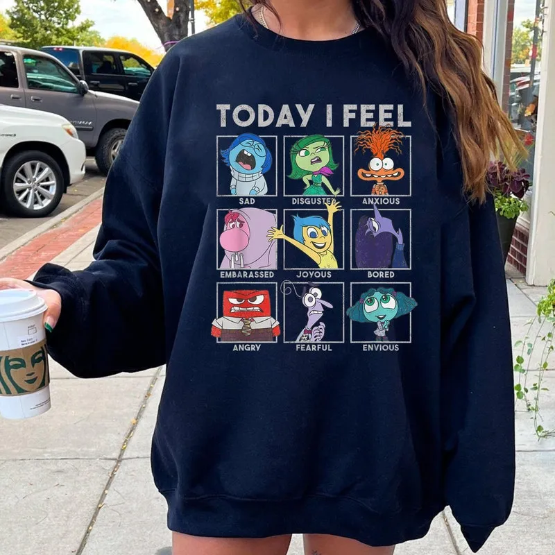 Product Inside Out 2 Characters Today I Feel Anger Joy T-shirt Hoodie Sweater Fear Mental Health Speech Therapy Disneyland Trip