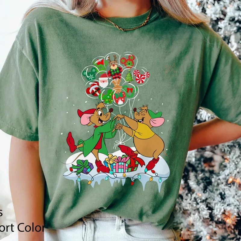 Product Jaq And Gus Mouse Christmas Mickey Balloon T-shirt Hoodie Sweater Cinderella Xmas Friends Disneyland Merry Party